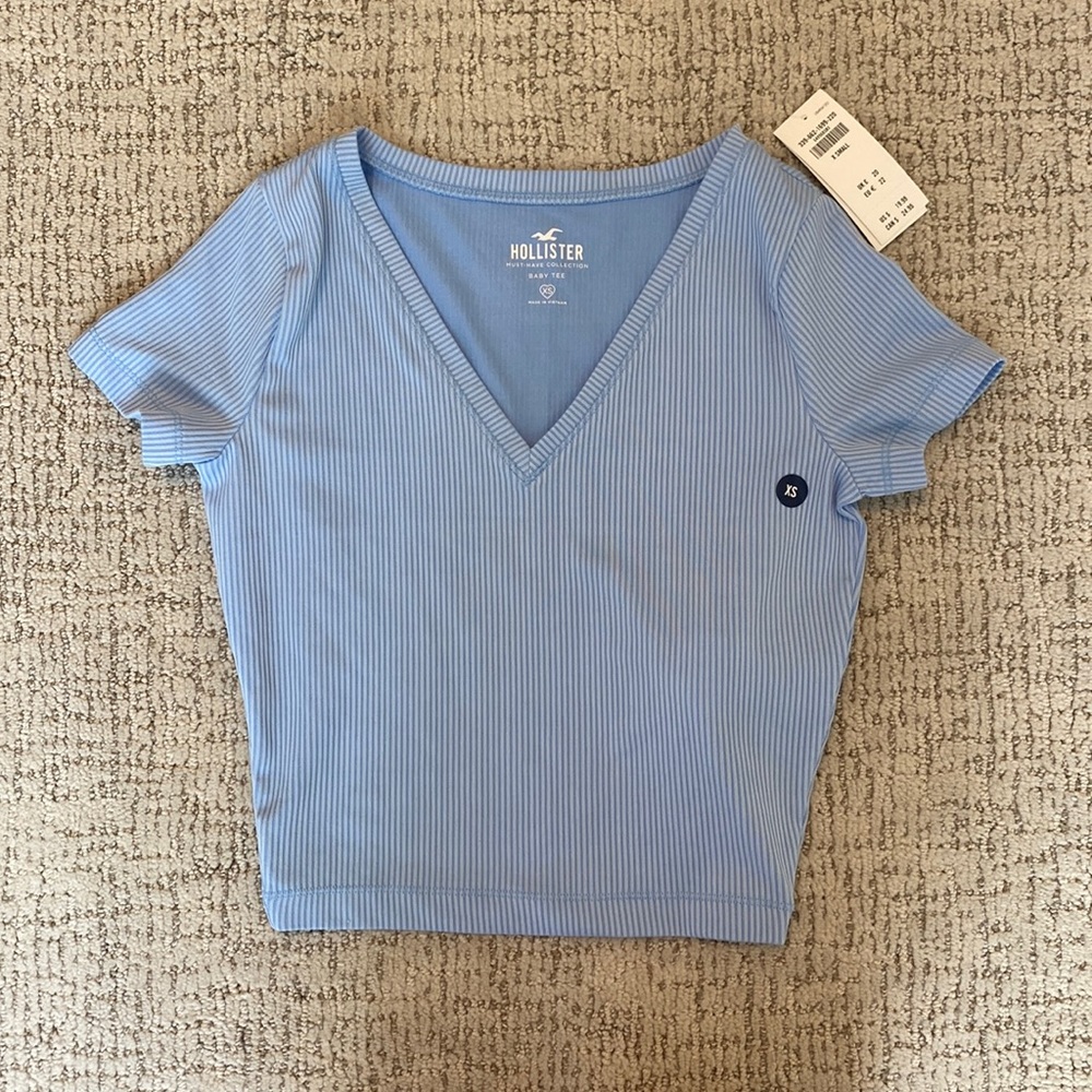Hollister Ribbed Baby Tee Crop Top Blue